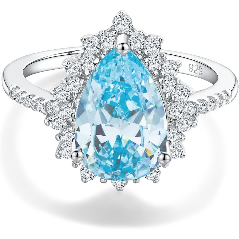 Women's 925 Sterling Silver Teardrop Engagement Birthstone Ring